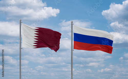 Russia and Qatar flags, country relationship concept