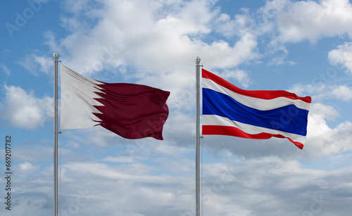 Thailand and Qatar flags, country relationship concept