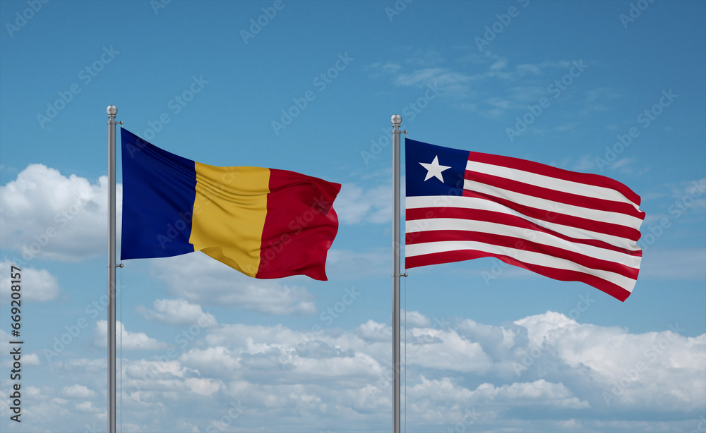 Liberia and Romania flags, country relationship concept