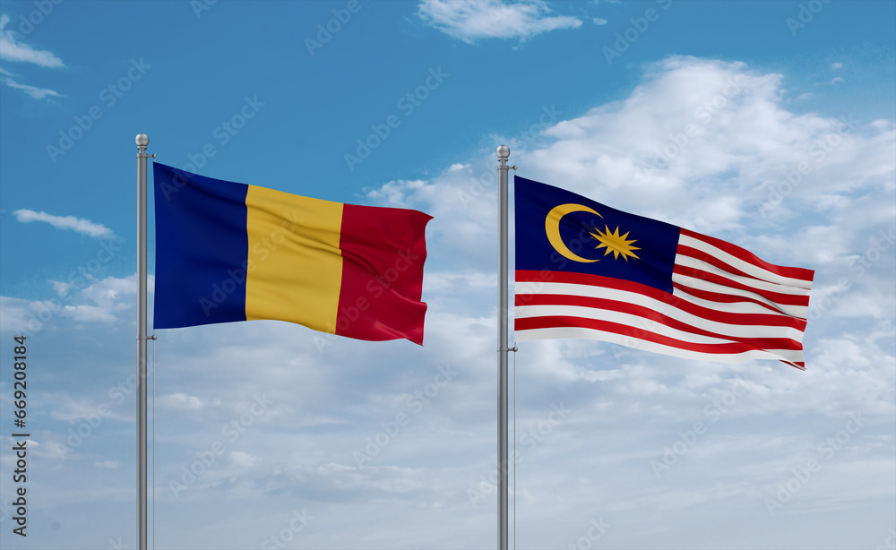 Malaysia and Romania flags, country relationship concept