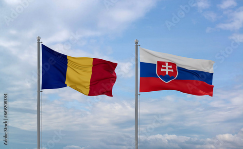 Photography Slovakia and Romania flags, country relationship concept