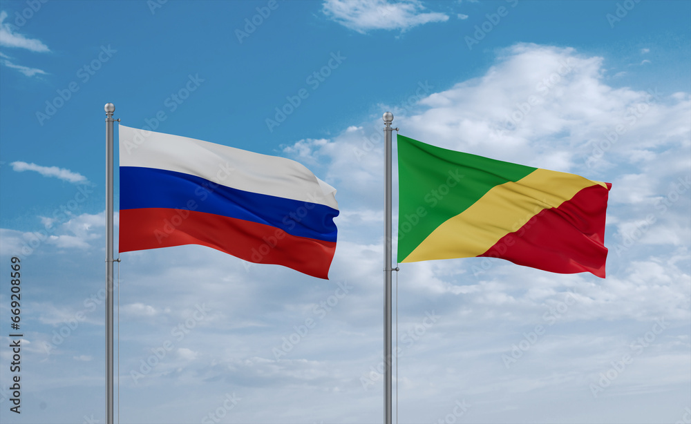 Congo and Russia flags, country relationship concept Congo and Russia flags, country relationship concept