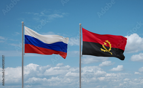 Russia and Angola national flags, country relationship concept