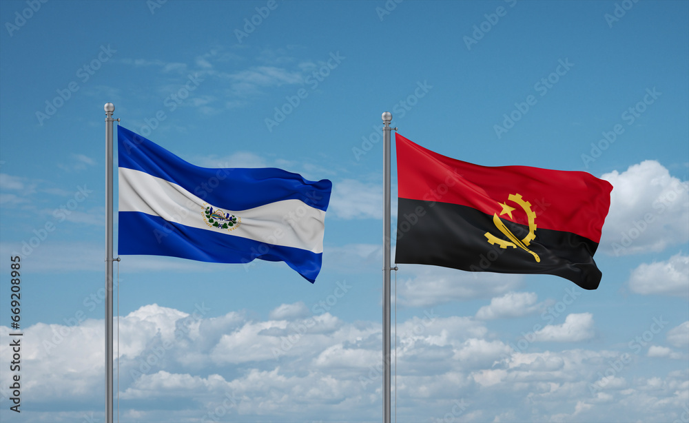 El Salvador, Salvador and Angola national flags, country relationship concept El Salvador, Salvador and Angola national flags, country relationship concept