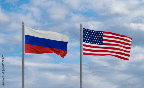 USA and Russia flags, country relationship concepts