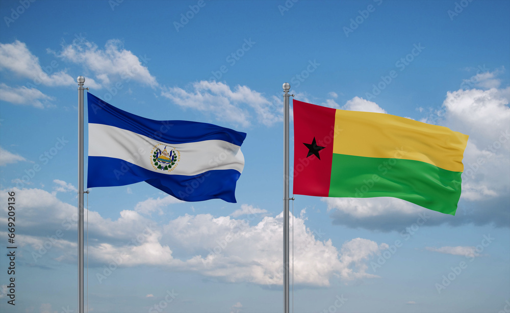 Guinea-Bissau and El Salvador, Salvador flags, country relationship concept Guinea-Bissau and El Salvador, Salvador flags, country relationship concept