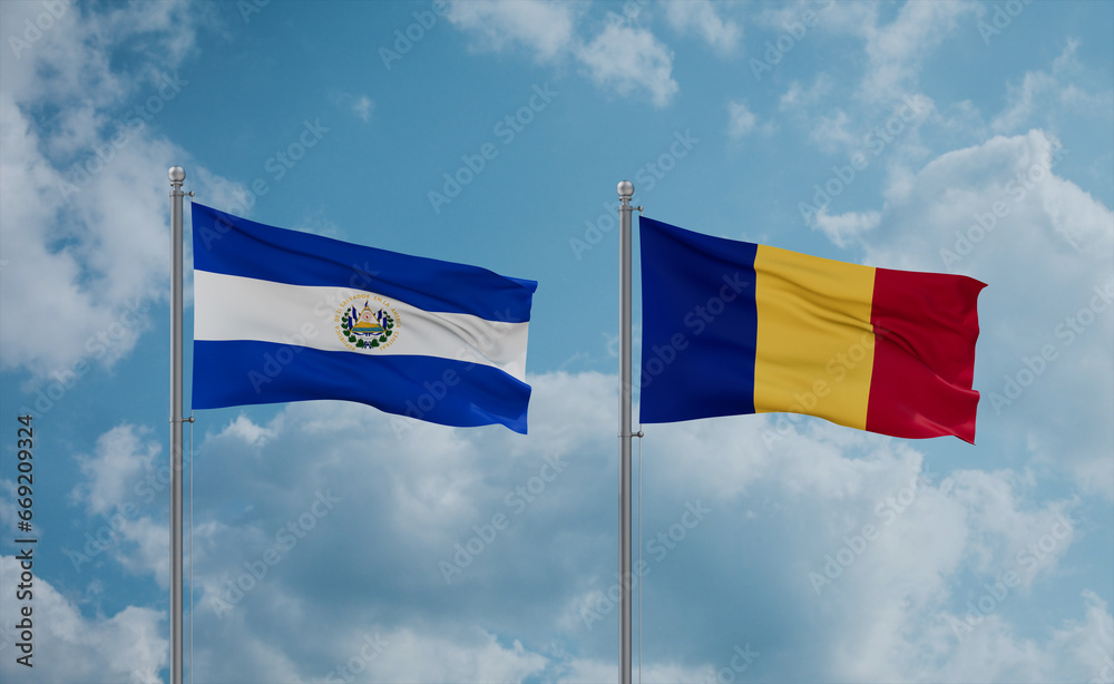 Romania and El Salvador, Salvador flags, country relationship concept Romania and El Salvador, Salvador flags, country relationship concept