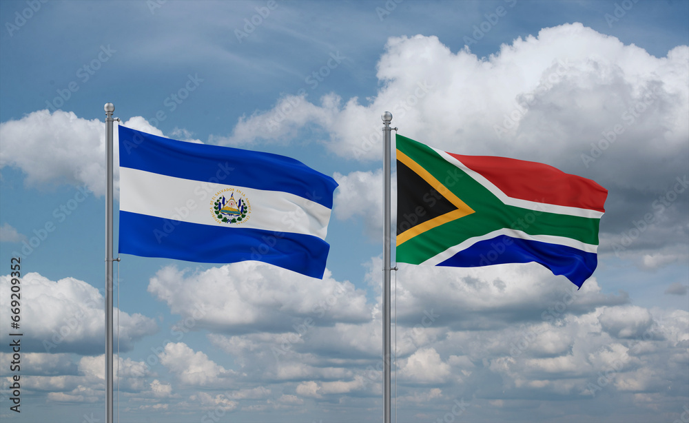 South Africa and El Salvador, Salvador flags, country relationship concept South Africa and El Salvador, Salvador flags, country relationship concept