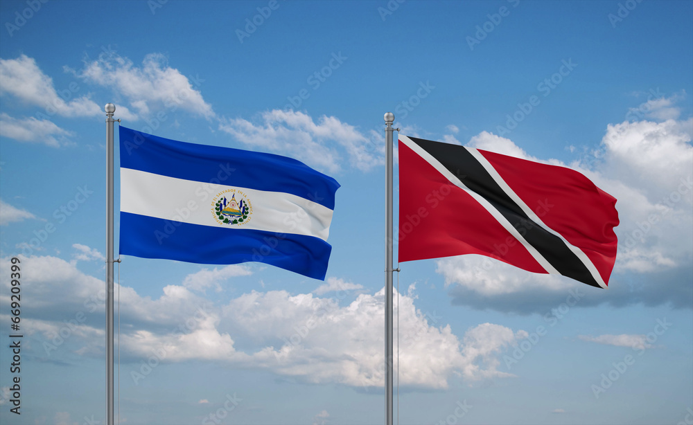 Trinidad and Tobago and El Salvador, Salvador flags, country relationship concept Trinidad and Tobago and El Salvador, Salvador flags, country relationship concept