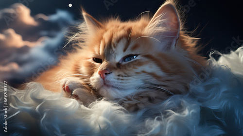 Fluffy Cat in a Dreamy Cloudscape: A Digital Art Portrait