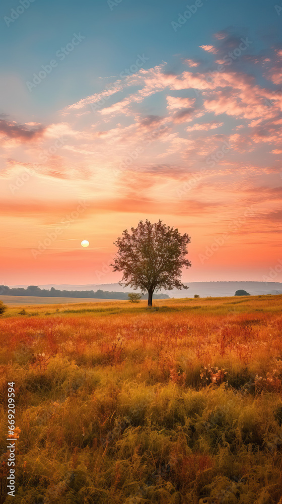 Lone Tree at Sunset: A Photo Realistic Image,lone tree in sunset