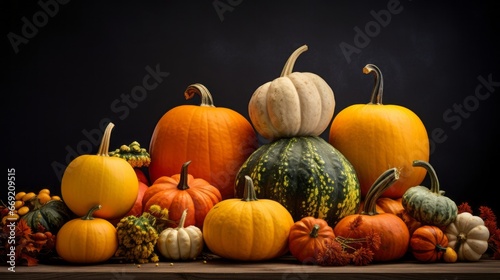 pumpkins of different colors and sizes