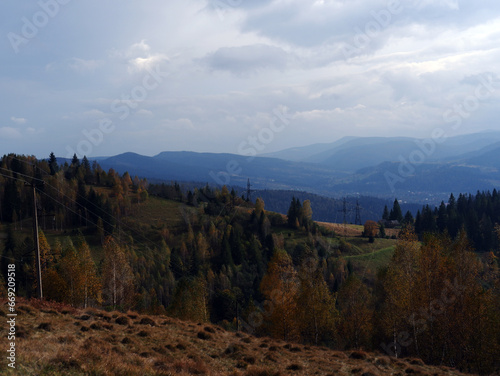 beautiful view of the mountains. autumn landscape of incredibly beautiful mountains. Ukraine, Carpathians. trip to the mountains in autumn. nature panorama photo