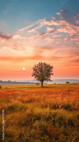 Lone Tree at Sunset: A Photo Realistic Image,lone tree in sunset © Moon