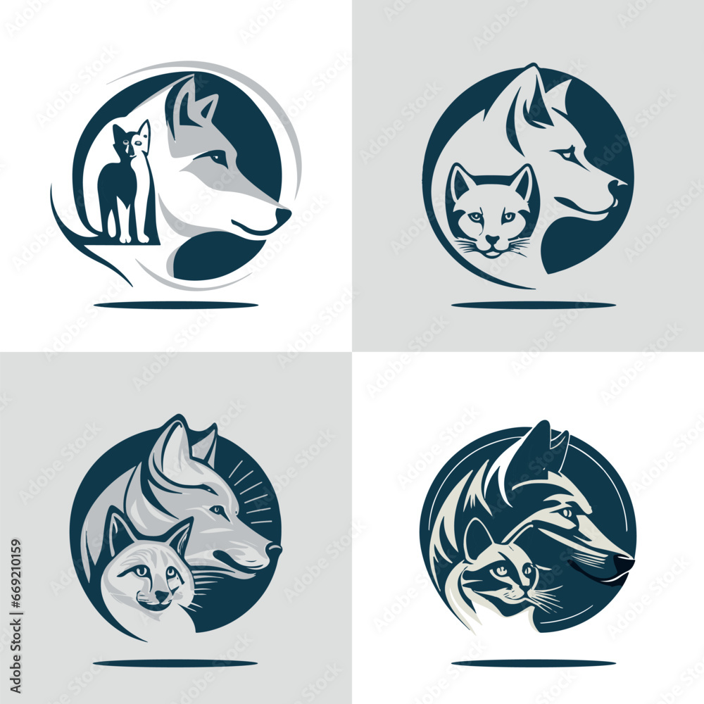 Wolf and Cat head vector minimul logo design, free editable file, new design