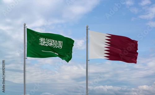 Qatar and Saudi Arabia flags, country relationship concept