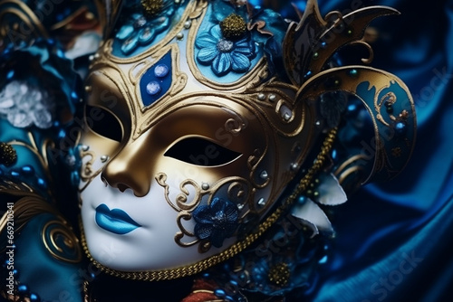 Close-up of intricate and ornate Carnival masks, love and creativity with copy space © Лариса Лазебная