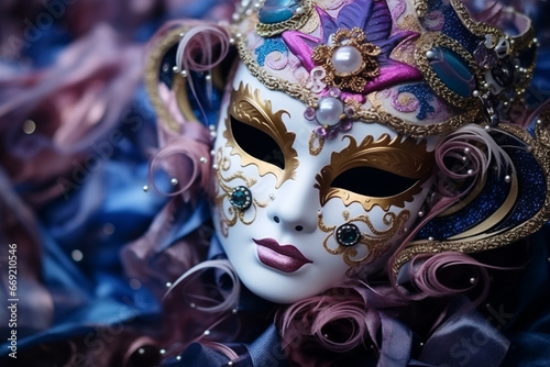 Close-up of intricate and ornate Carnival masks, love and creativity with copy space © Лариса Лазебная