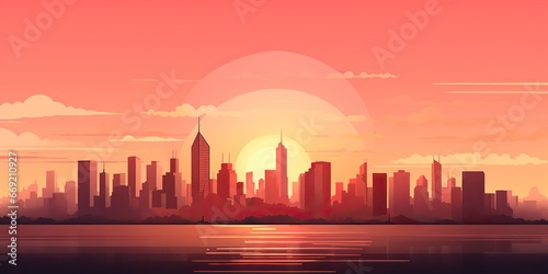 AI Generated. AI Generative. City urban landscape background. High building tall skyline decorative cityscape. Can be used for game concept poster © Graphic Warrior