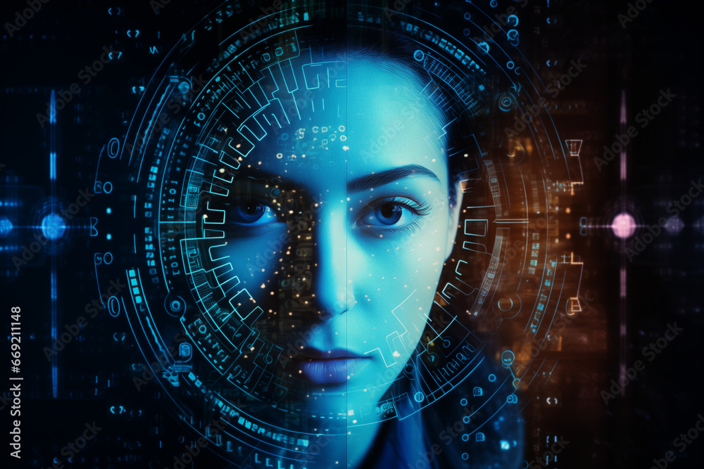 Business and Data Protection, biometric security identify, face recognition online access business data, Cyber security Business and Data Protection, biometric security identify, face recognition online access business data, Cyber security