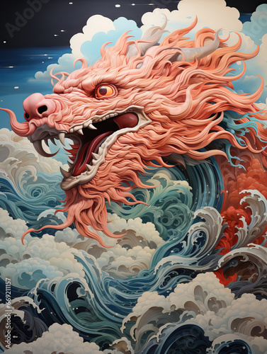 Mystical Roar: A Dragon's Ascend Among the Clouds