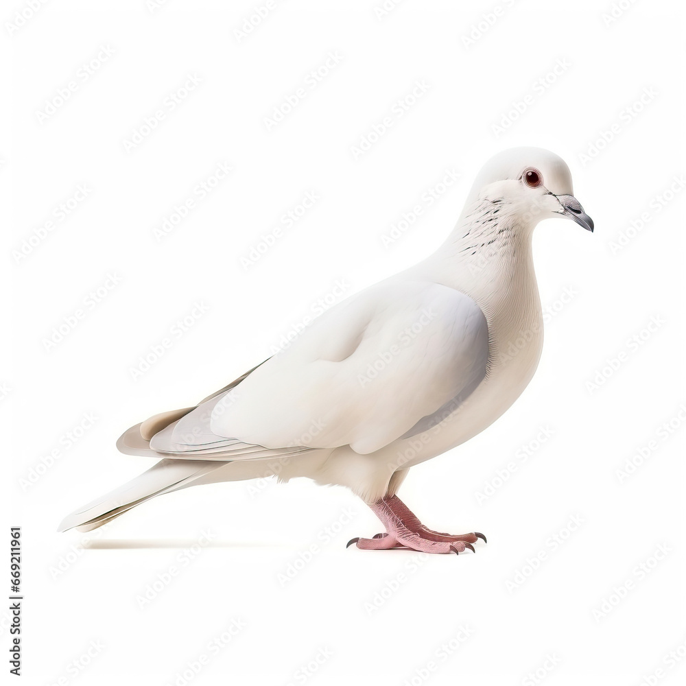 Obraz premium Ethereal Elegance: A White Pigeon's Tranquil Poise,pigeon isolated on white background