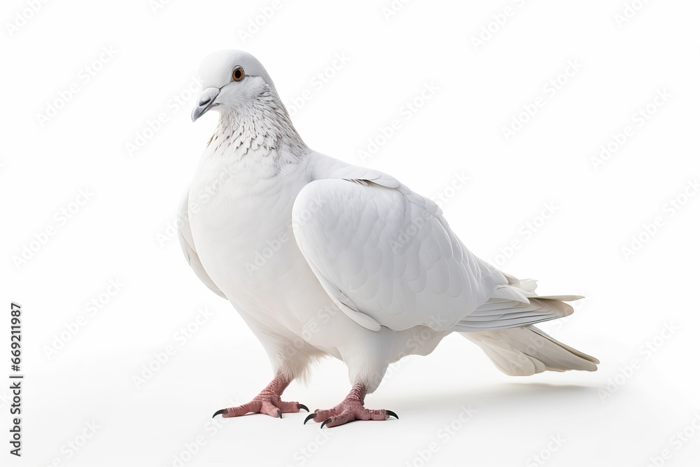 Ethereal Elegance: A White Pigeon's Tranquil Poise,pigeon isolated on white background Ethereal Elegance: A White Pigeon's Tranquil Poise,pigeon isolated on white background