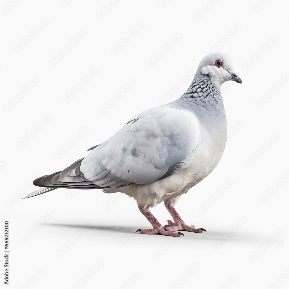 Ethereal Elegance: A White Pigeon's Tranquil Poise,pigeon isolated on white background Ethereal Elegance: A White Pigeon's Tranquil Poise,pigeon isolated on white background