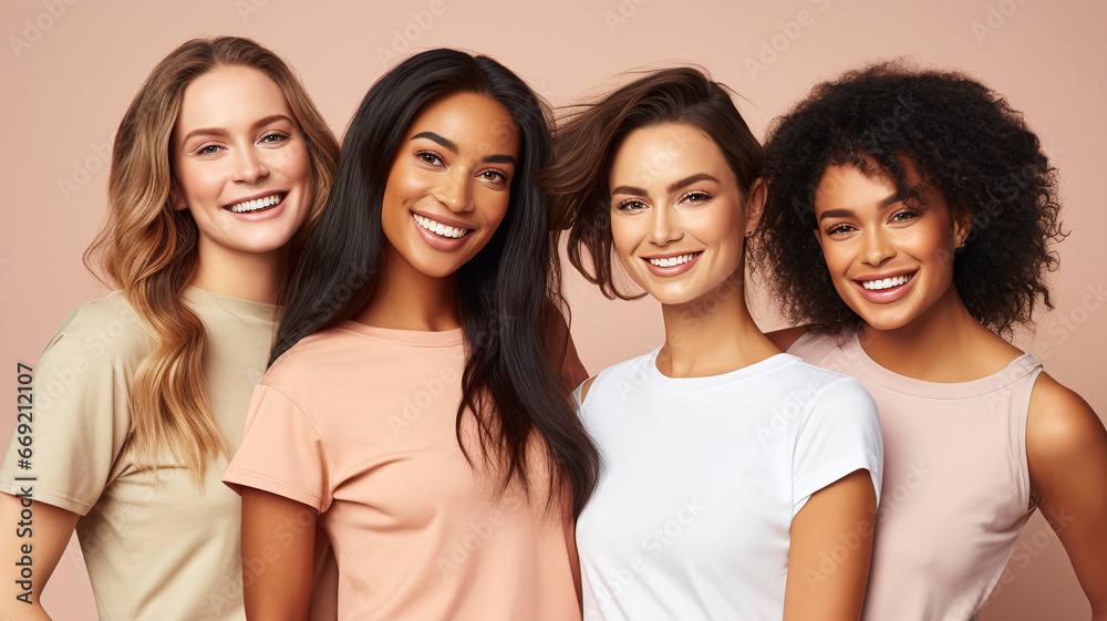 portrait of a multicultural group of young women at a shooting with sport outfit portrait of a multicultural group of young women at a shooting with sport outfit
