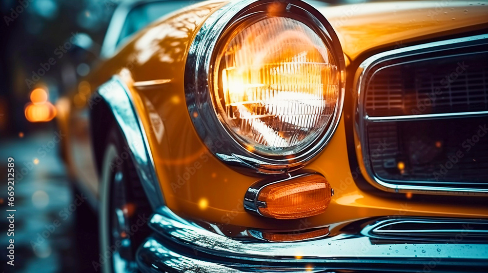 Retro car headlight in a close-up, Generative AI