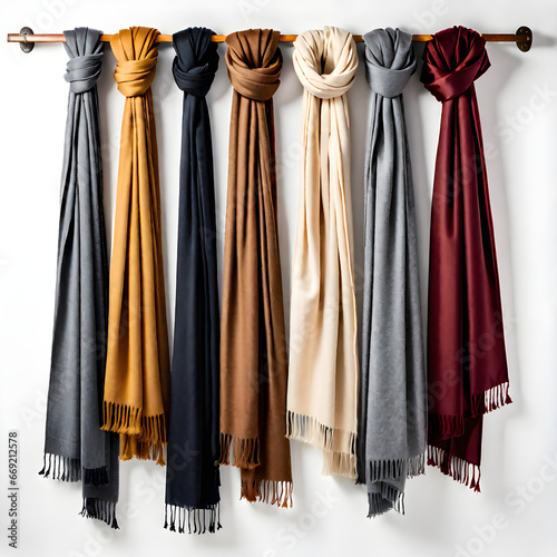 Winter scarf handing in white isolated background