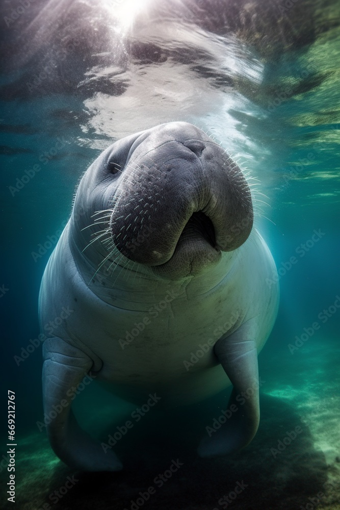 Naklejka premium dugong breathing during the morning