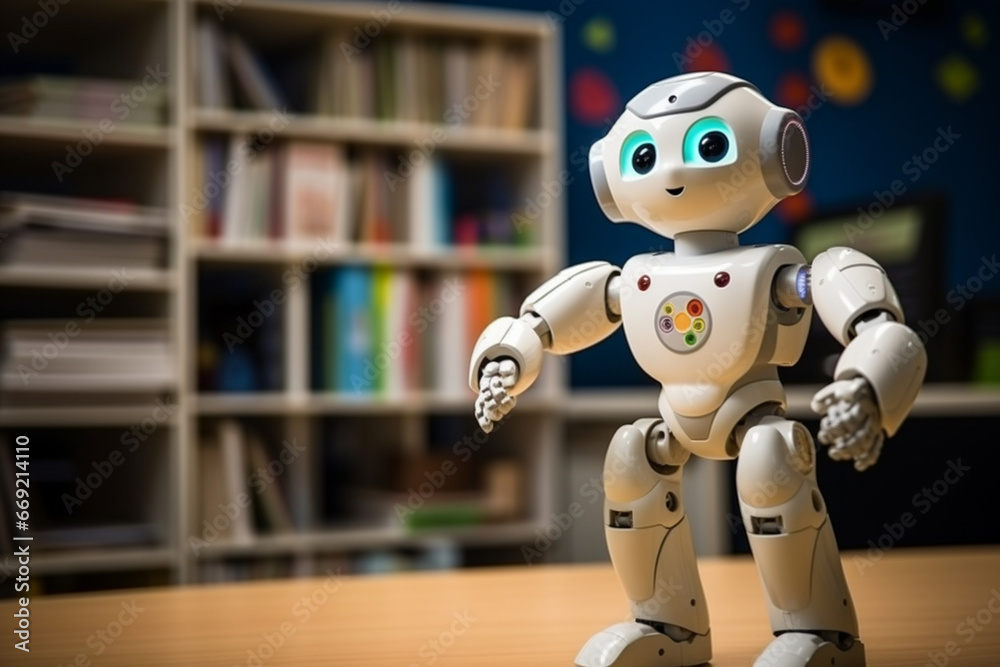 A researcher showcasing a robot's ability to learn and adapt to its surroundings, love and creativity with copy space A researcher showcasing a robot's ability to learn and adapt to its surroundings, love and creativity with copy space