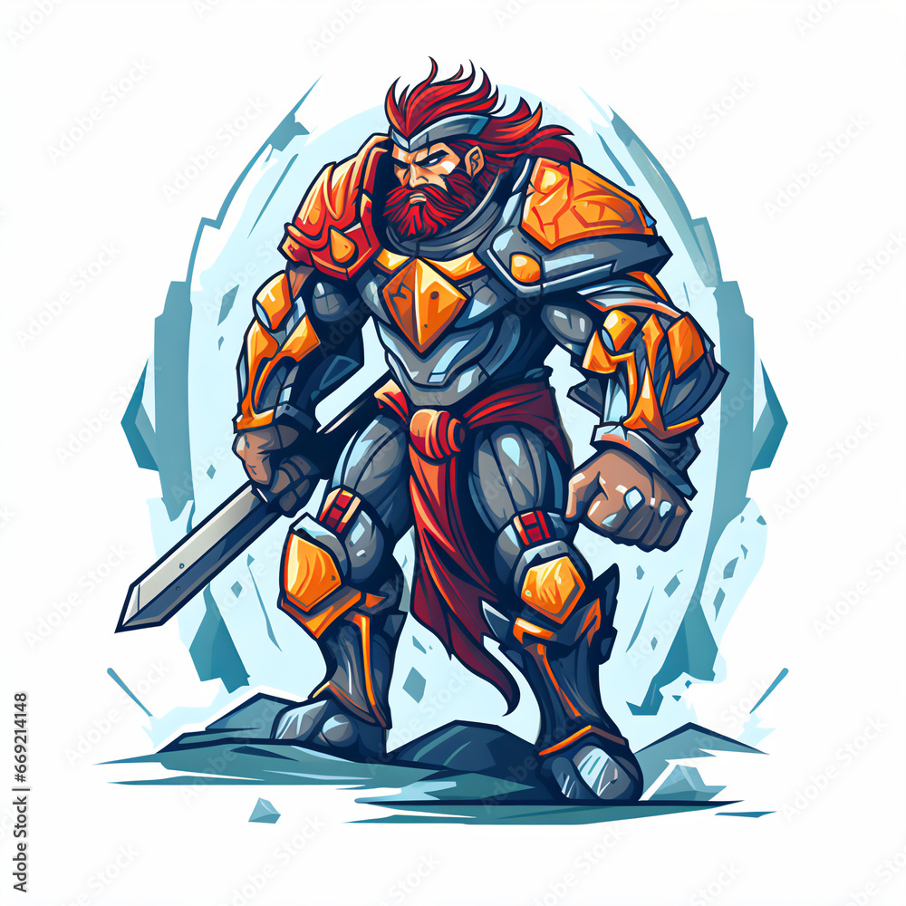 Bold and Vibrant RPG Style Warrior: Hand-Drawn Illustration