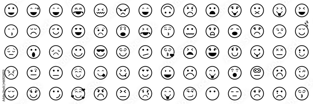 big set of icons emoticons outline black and white background big set of icons emoticons outline black and white background