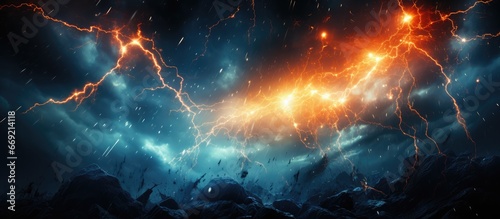 Thunderstorm in the night sky. Concept of bad weather, natural disaster