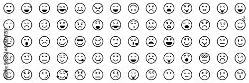big set of icons emoticons outline black and white background