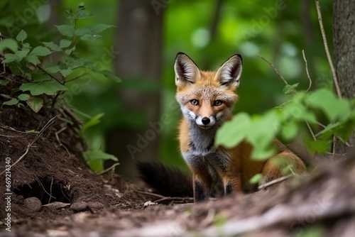 young fox shot in a summer forest