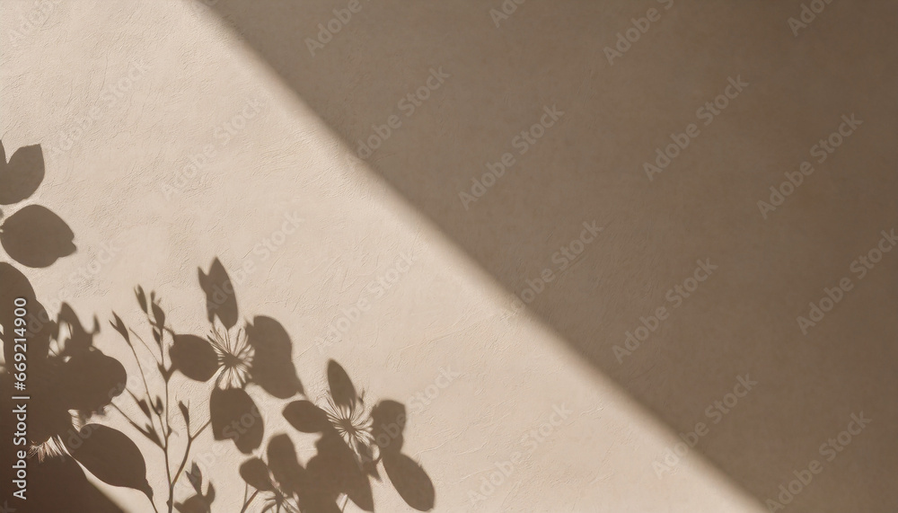 © Art_me2541 - floral sunlight shadows on neutral beige wall aesthetic minimalist natural background web banner design with copy space