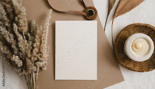 aesthetic boho background blank paper card mockup with copy space minimal neutral business brand template