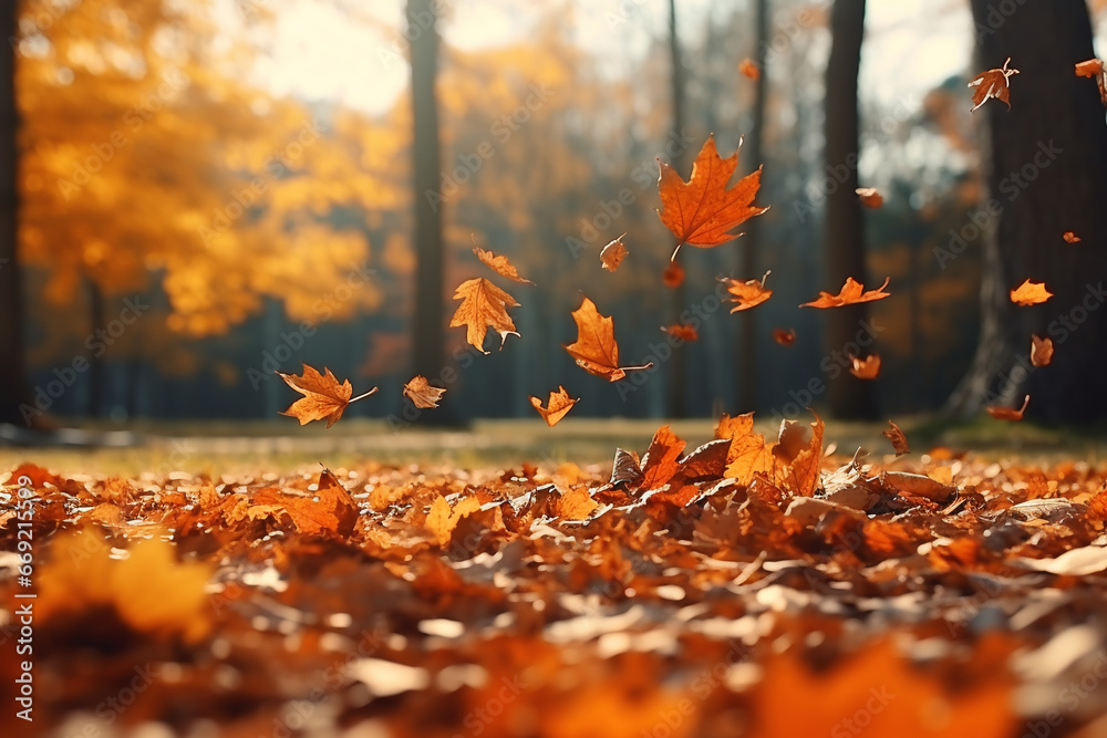 Autumn leaves on ground, generative AI