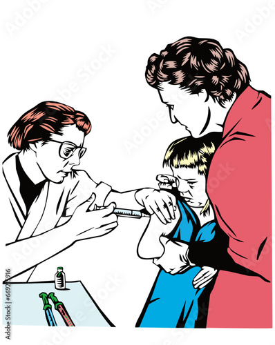 fearful little girl getting an inoculation