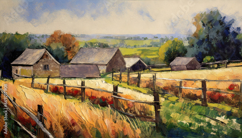 ai generated ai generative vintage retro old paint draw antique rustic farm harvest field village decoration background graphic art