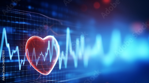 A digital heartbeat or pulse indicating AI in healthcare, Machine learning background, blurred background, with copy space