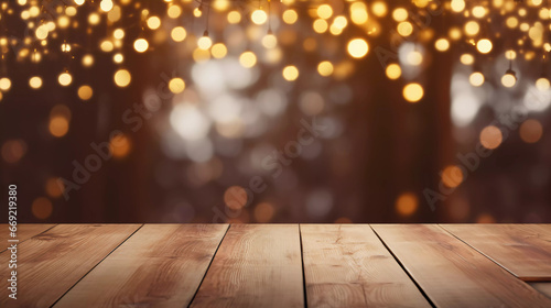 empty wooden table with blurry bar background