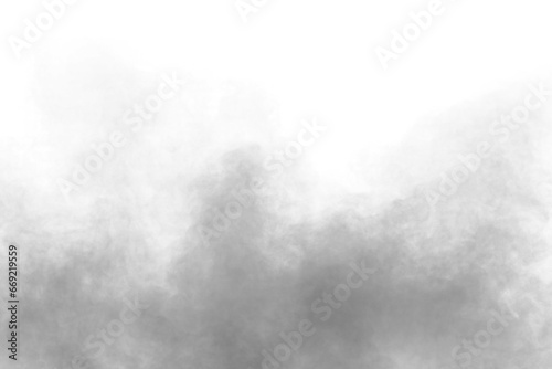 White fog or smoke on white copy space background. Beautiful swirling gray smoke