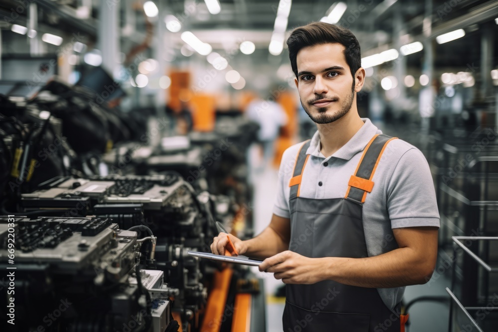 Dedicated Factory Worker Checking Inventory in Industrial Environment