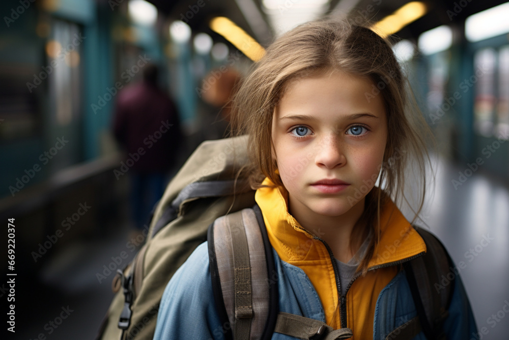 a teenage girl ran away from home and now stands at a railway station in confusion, a teenage girl ran away from home and now stands at a railway station in confusion,