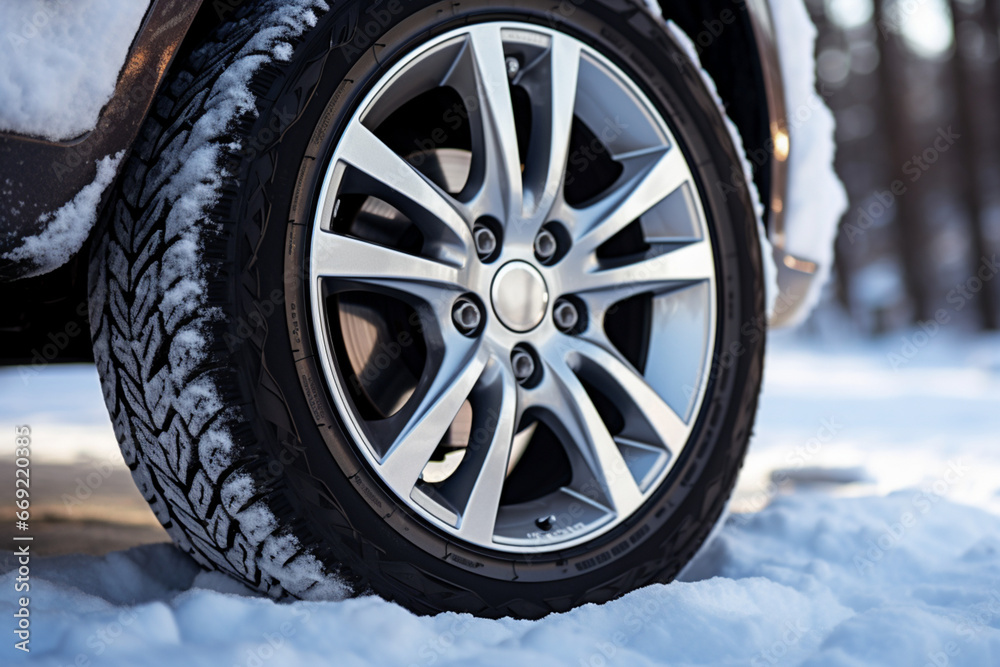 Snow tires on wheels, ready to conquer challenging winter weather,