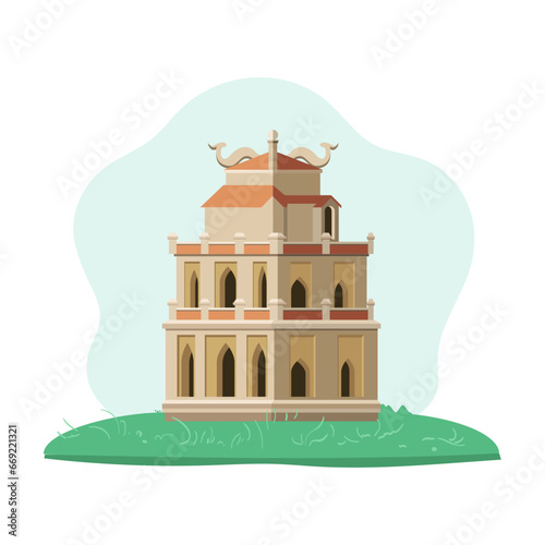 Ho Guom, Guom Lake, Returned Sword Lake Hand drawn vector illustration Icon, Iconic Hanoi, Vietnam
